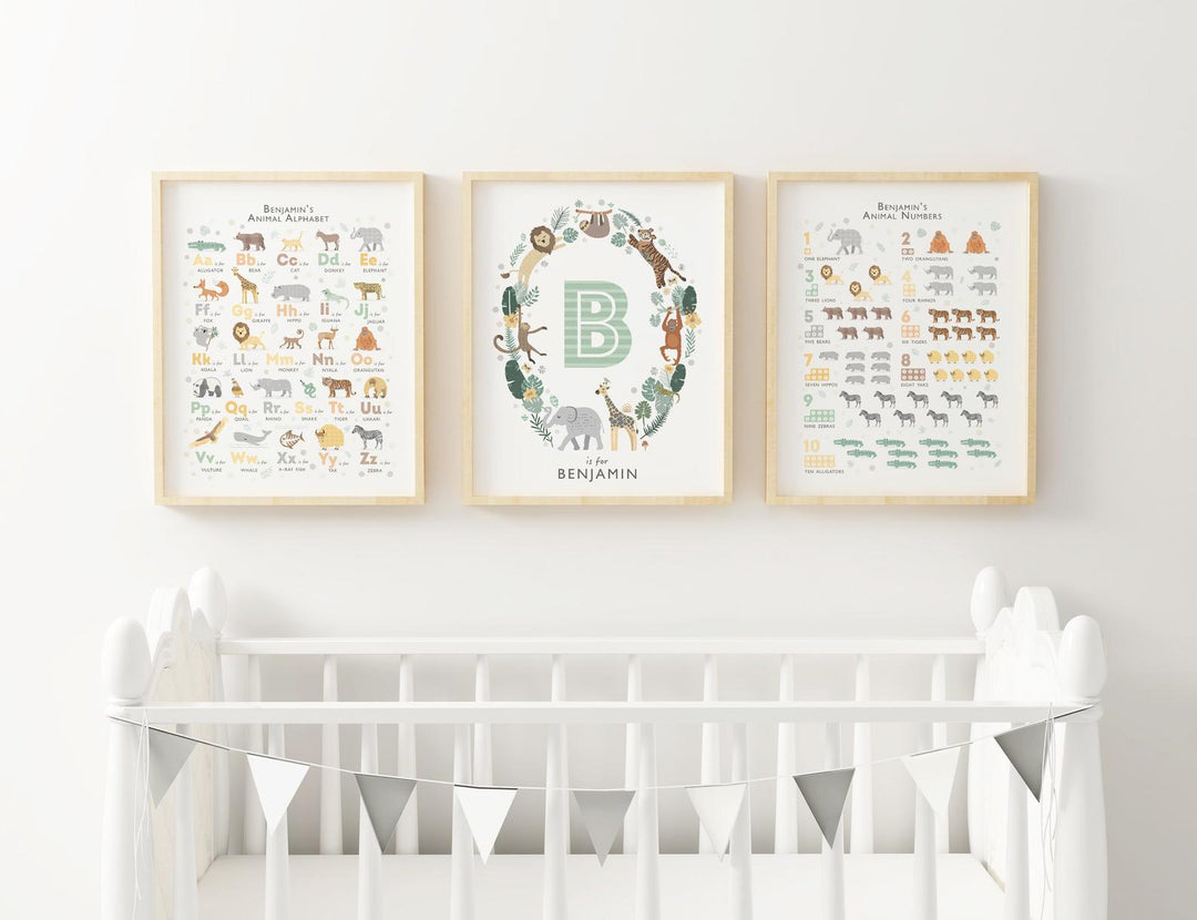 Personalised Safari Animals Nursery Decor Set - PaperPaintPixels