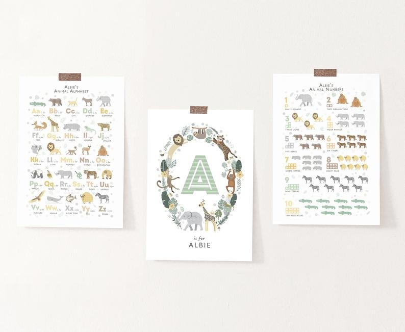 Personalised Safari Animals Nursery Decor Set - PaperPaintPixels