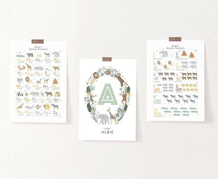 Personalised Safari Animals Nursery Decor Set - PaperPaintPixels