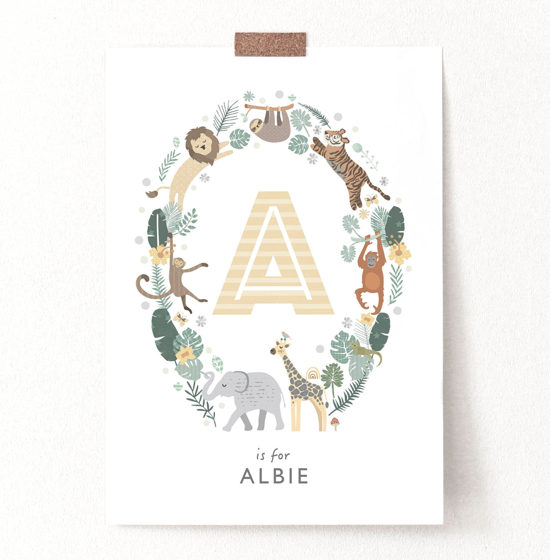 Personalised Safari Nursery Name Print - PaperPaintPixels