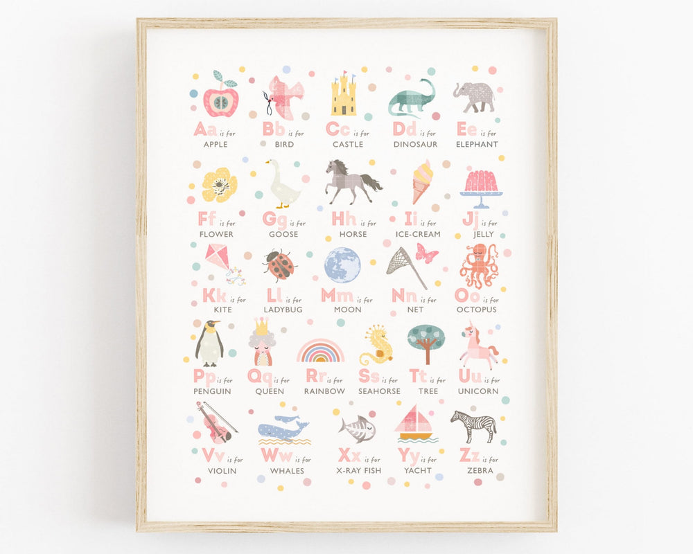 Pink Alphabet Nursery Print - PaperPaintPixels