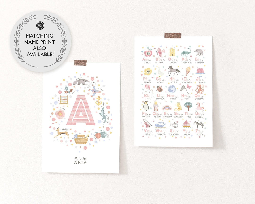 Pink Alphabet Nursery Print - PaperPaintPixels
