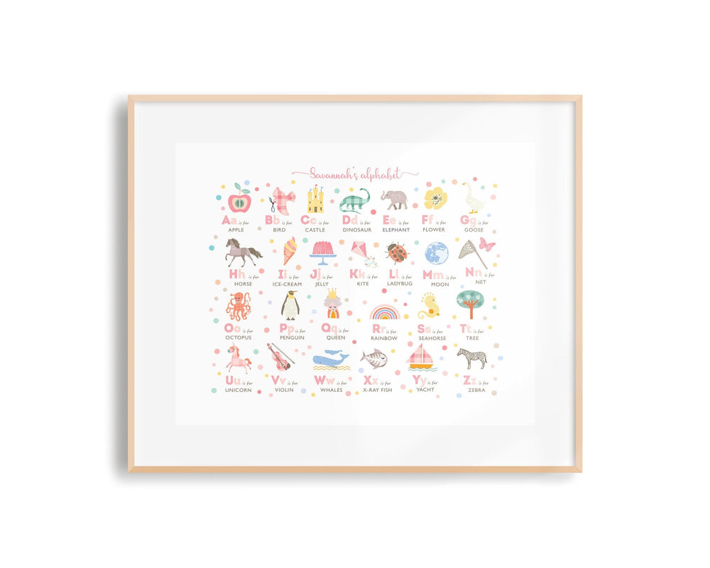 Pink Girls Alphabet Wall Art Print, Personalised - PaperPaintPixels