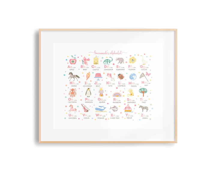 Pink Girls Alphabet Wall Art Print, Personalised - PaperPaintPixels