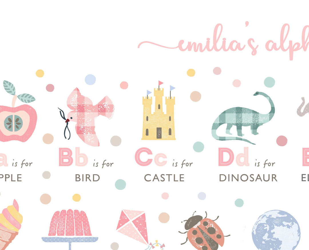 Pink Girls Alphabet Wall Art Print, Personalised - PaperPaintPixels