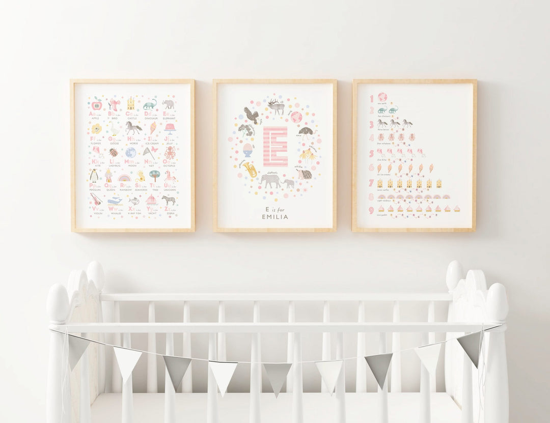 Pink Personalized Nursery Art Prints for Baby Girl - PaperPaintPixels