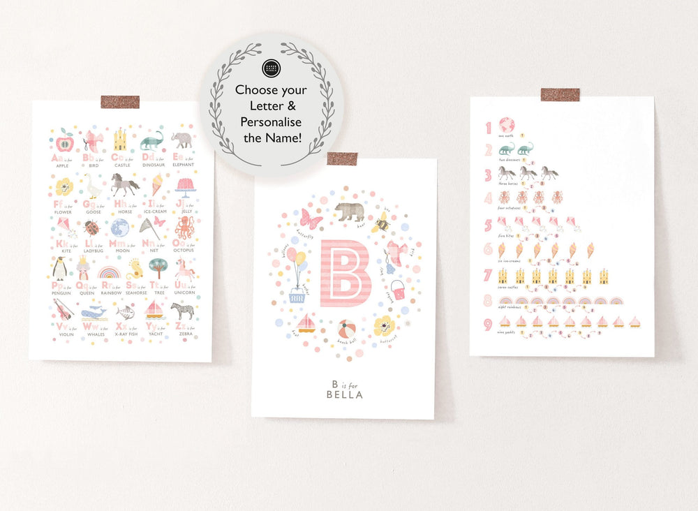 Pink Personalized Nursery Art Prints for Baby Girl - PaperPaintPixels