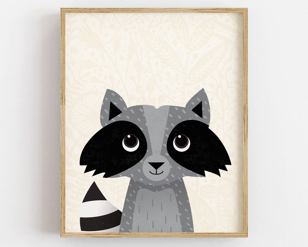 Woodland Racoon Nursery Print - PaperPaintPixels