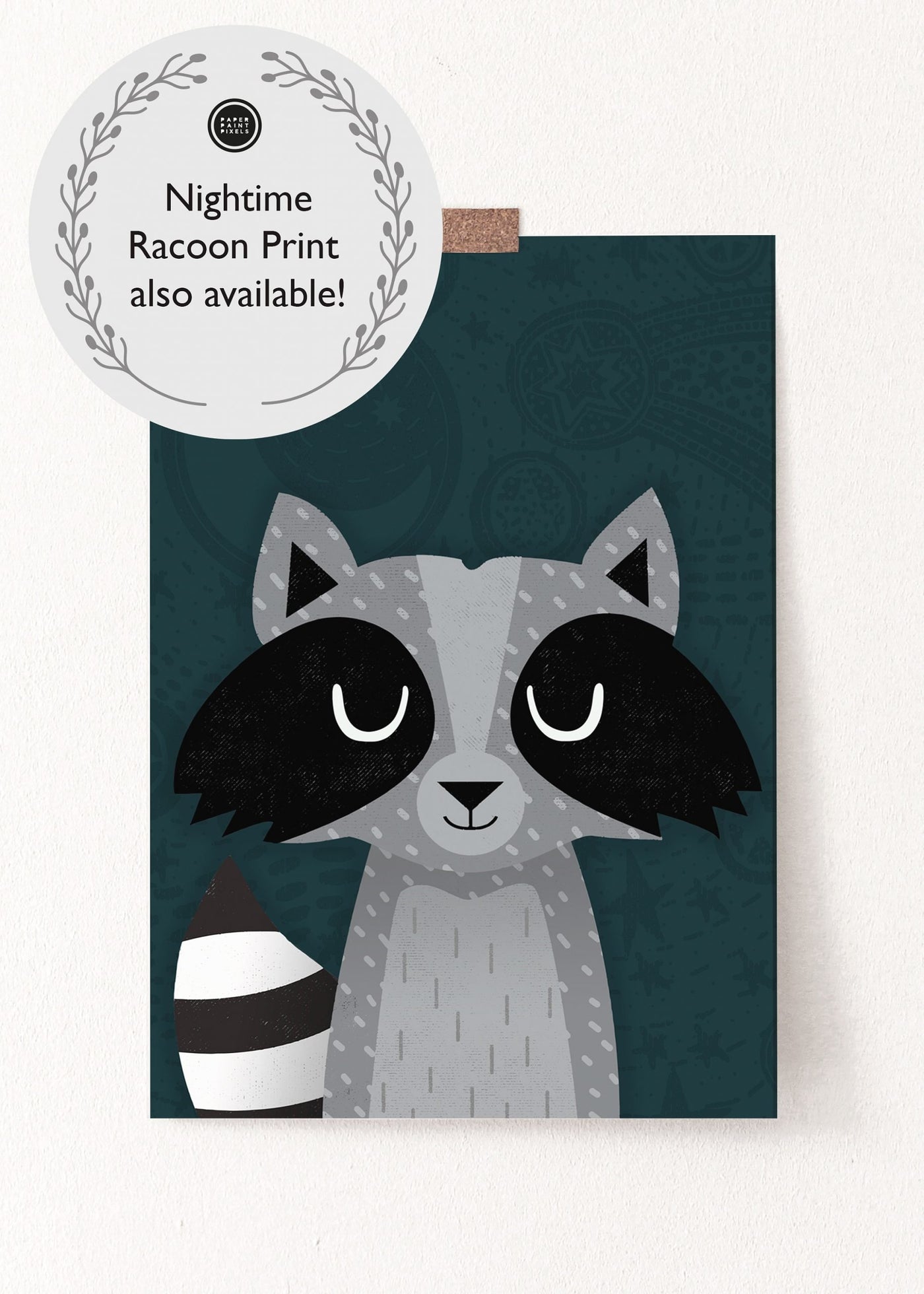 Woodland Racoon Nursery Print - PaperPaintPixels