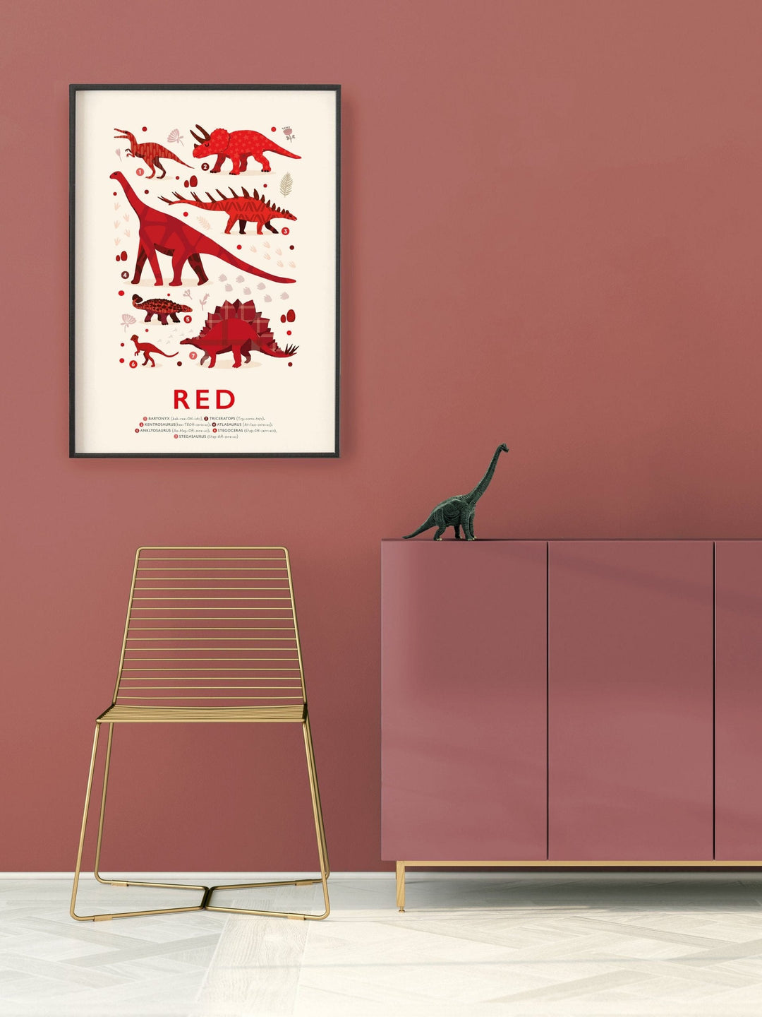 Red Colours Dinosaurs Print - PaperPaintPixels