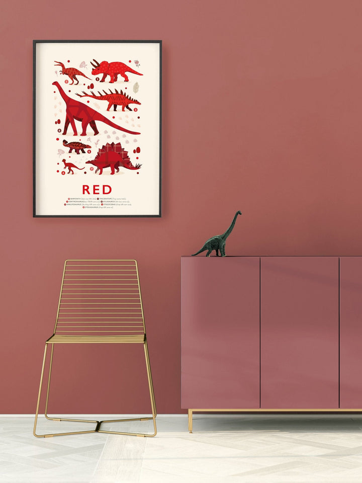 Red Colours Dinosaurs Print - PaperPaintPixels