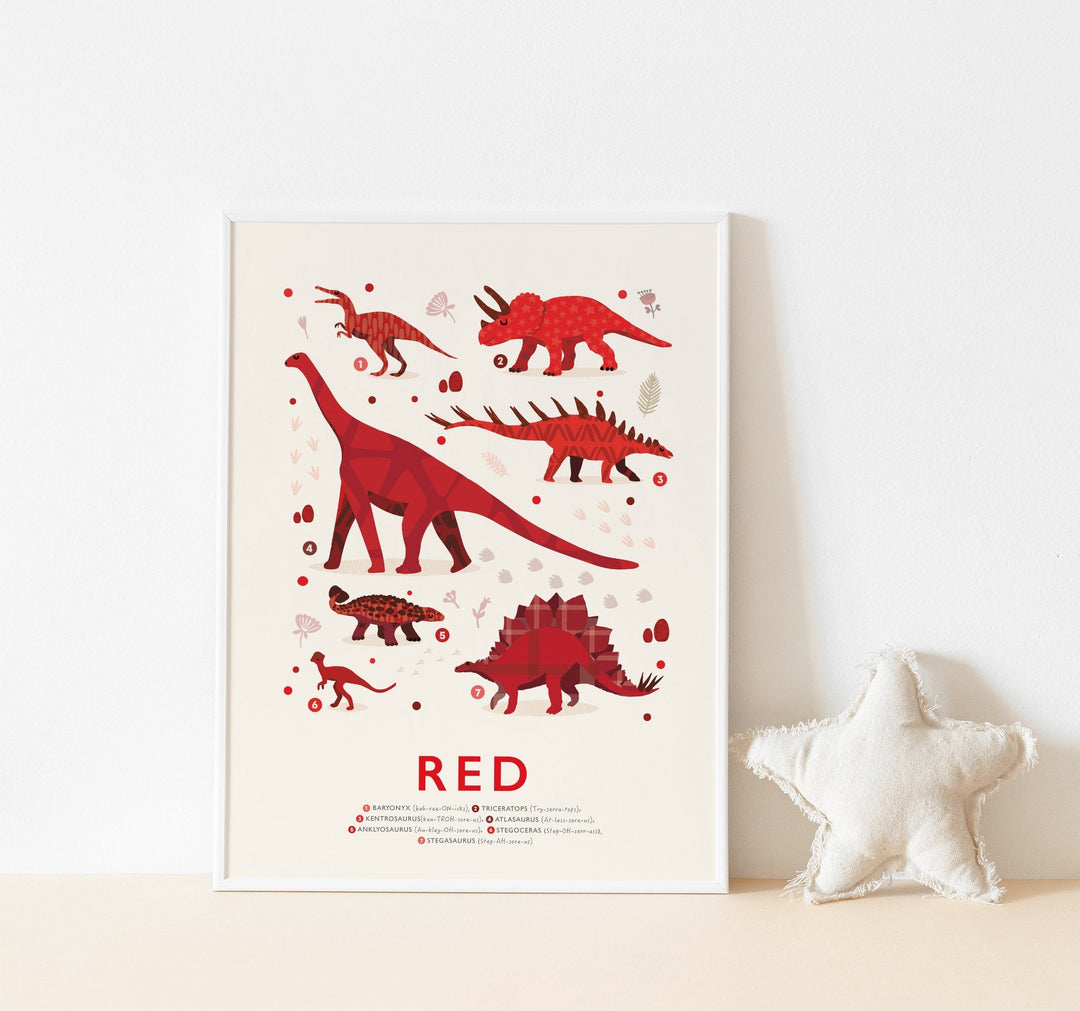 Red Colours Dinosaurs Print - PaperPaintPixels