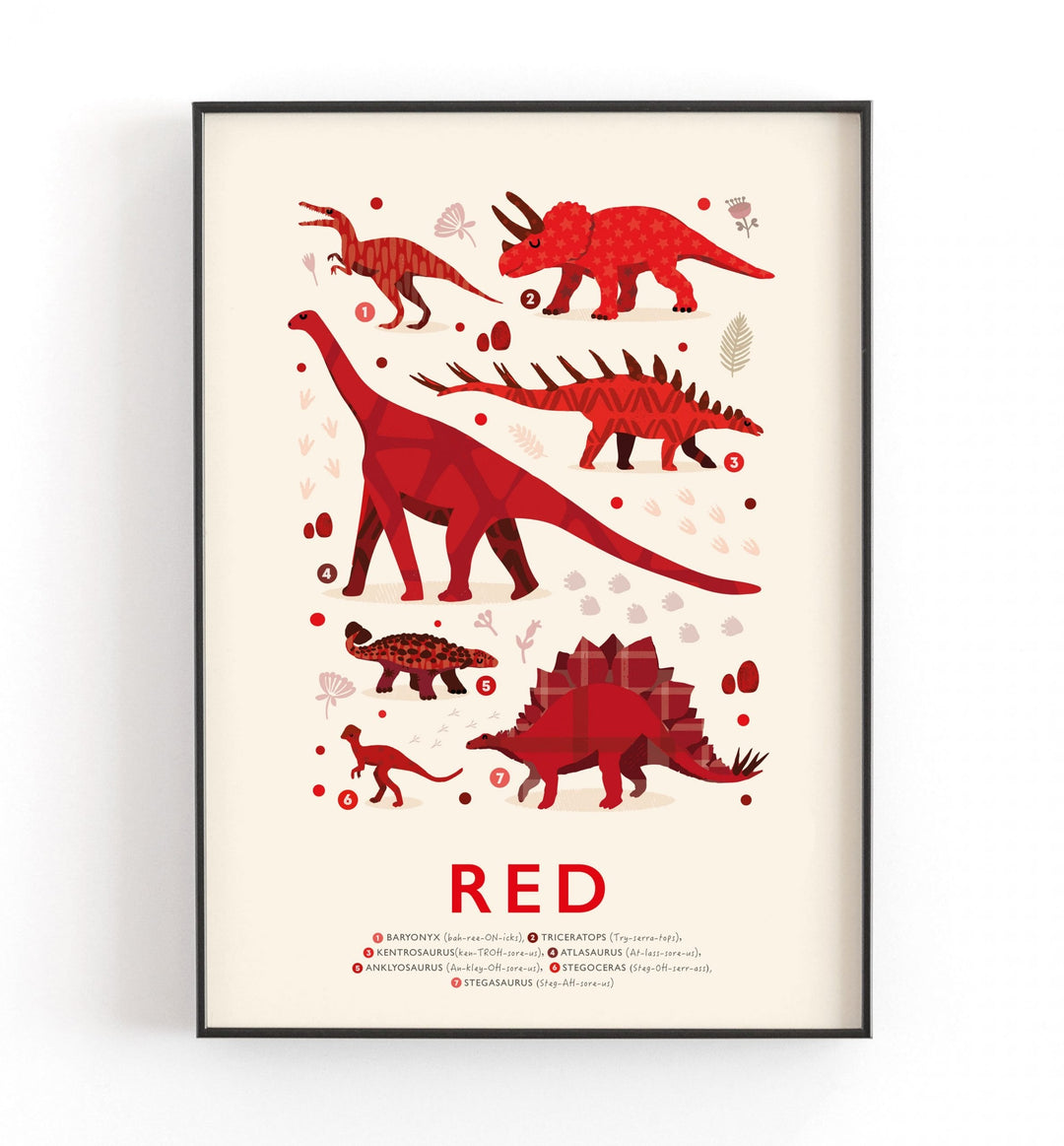 Red Colours Dinosaurs Print - PaperPaintPixels
