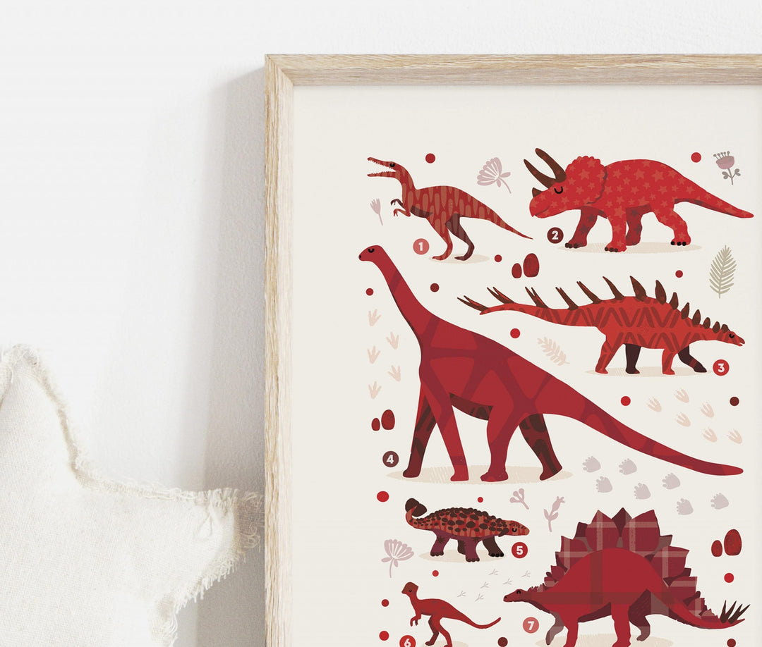 Red Colours Dinosaurs Print - PaperPaintPixels
