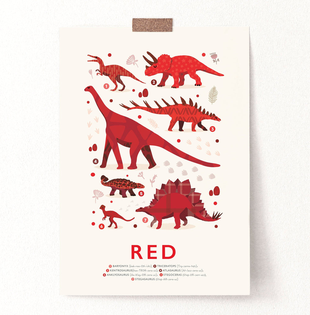 Red Colours Dinosaurs Print - PaperPaintPixels