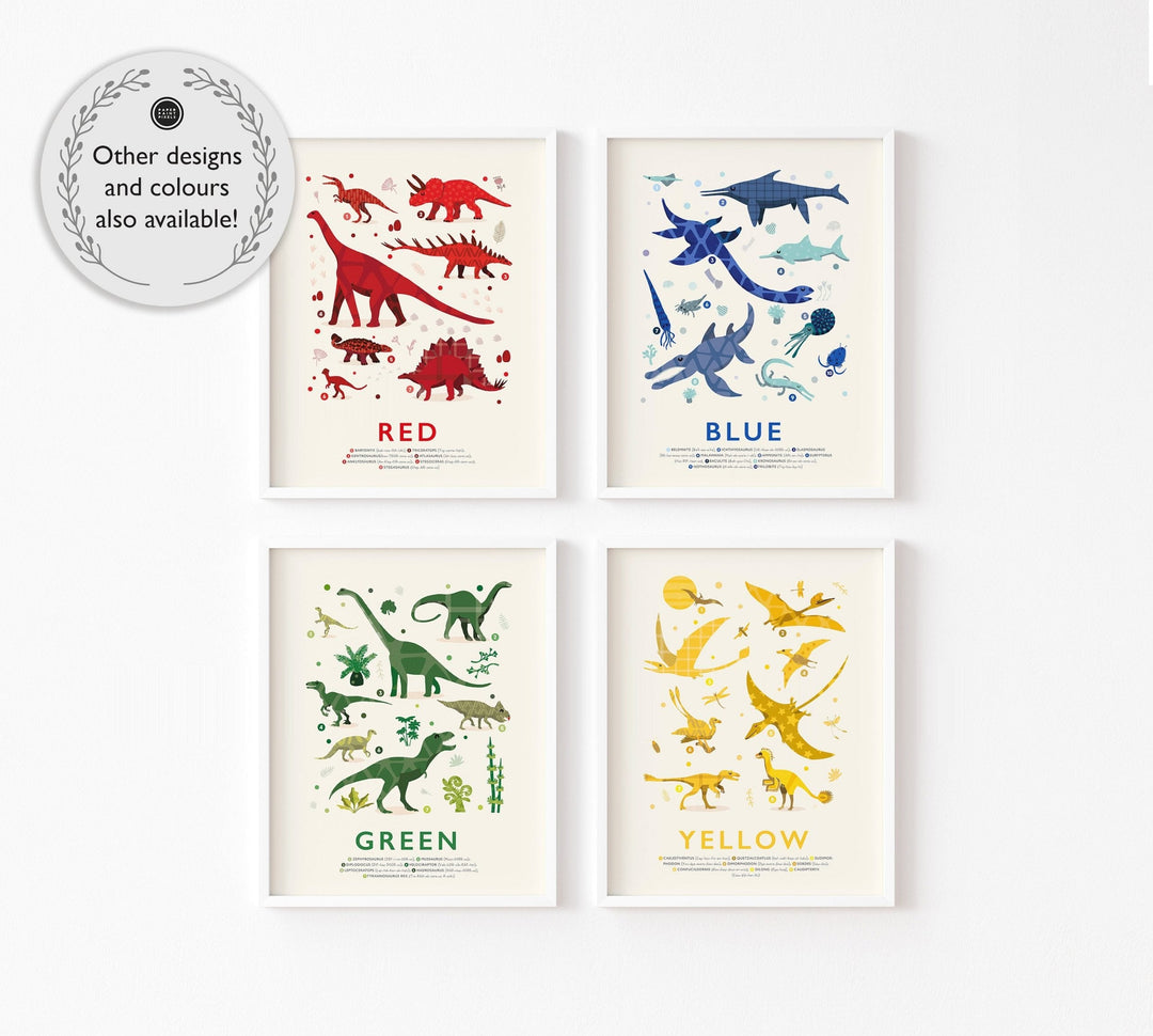 Red Colours Dinosaurs Print - PaperPaintPixels