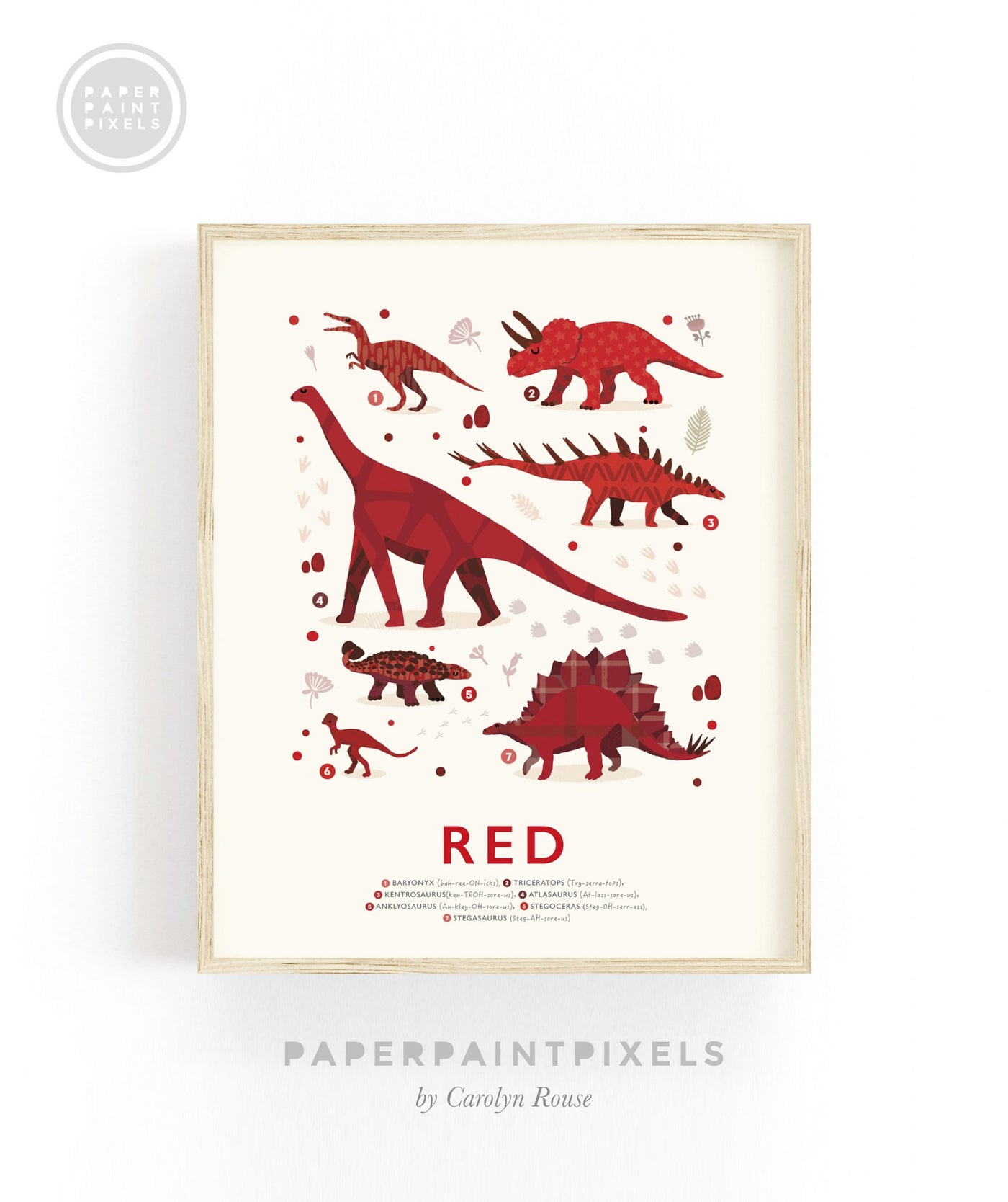 Red Dinosaur Print - PaperPaintPixels