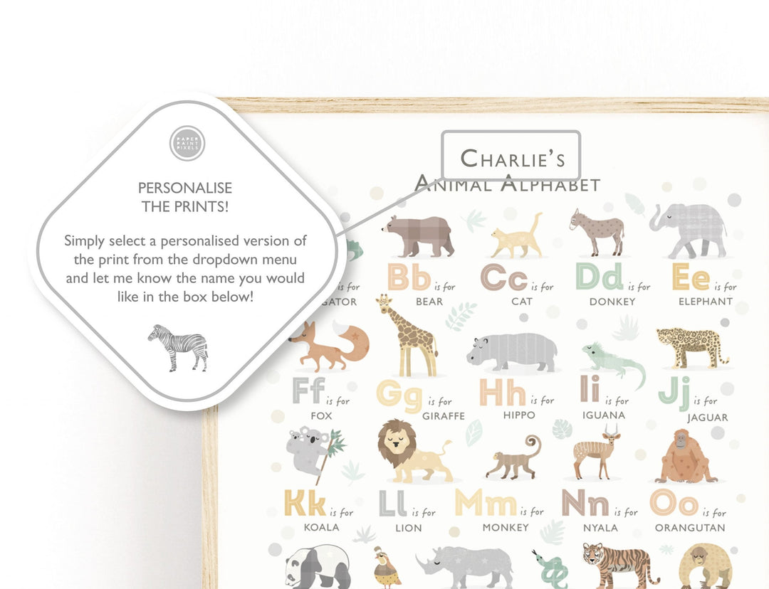 Safari Prints for Nursery, An Animals Alphabet Print Set - PaperPaintPixels