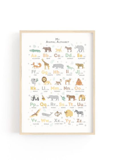 paperpaintpixels -Safari Nursery Alphabet Print - Hand-Illustrated Animal Letters on Eco-Friendly Paper
