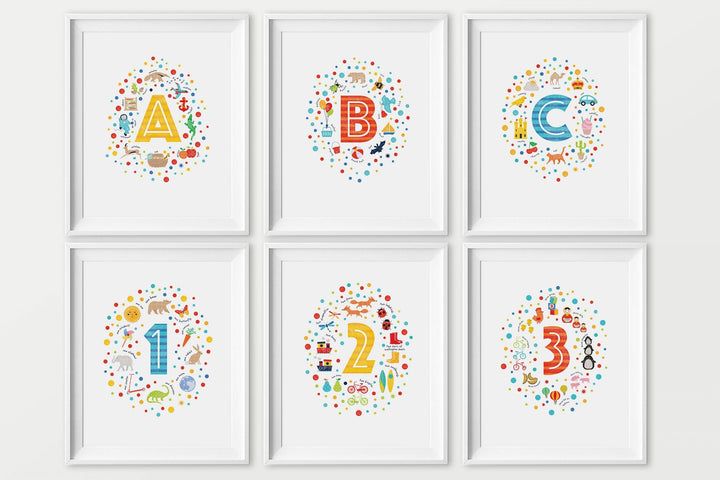 Set of 6 ABC & 123 Nursery Prints - PaperPaintPixels