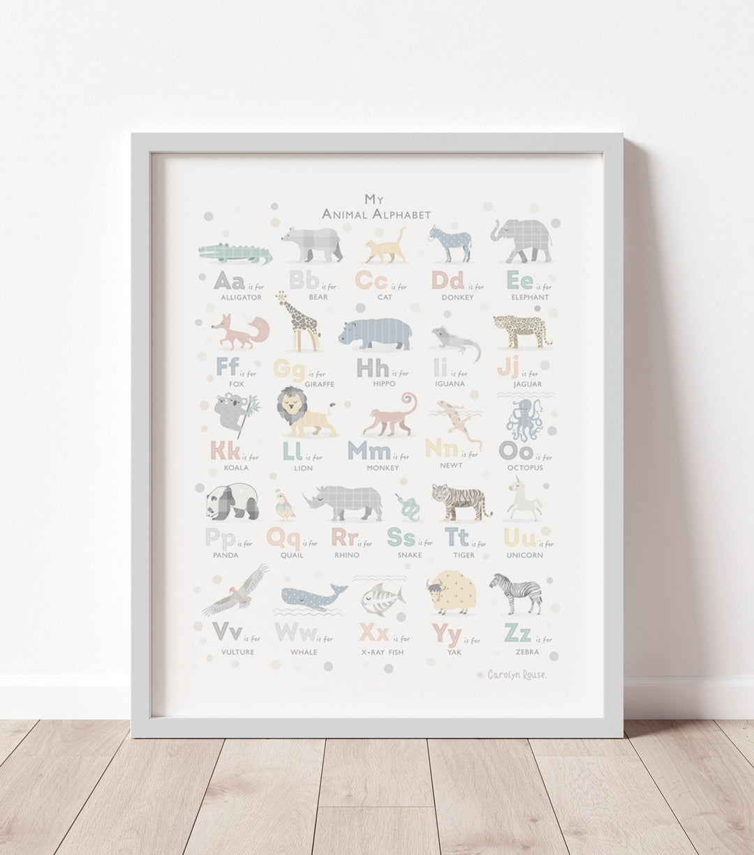 Soft Grey Safari Animal Alphabet Print - PaperPaintPixels