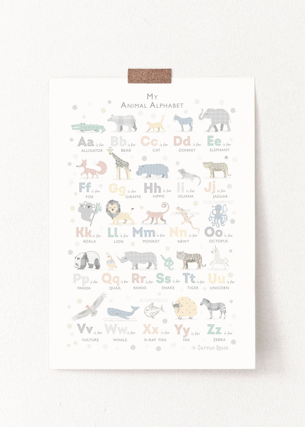 Soft Grey Safari Animal Alphabet Print - PaperPaintPixels