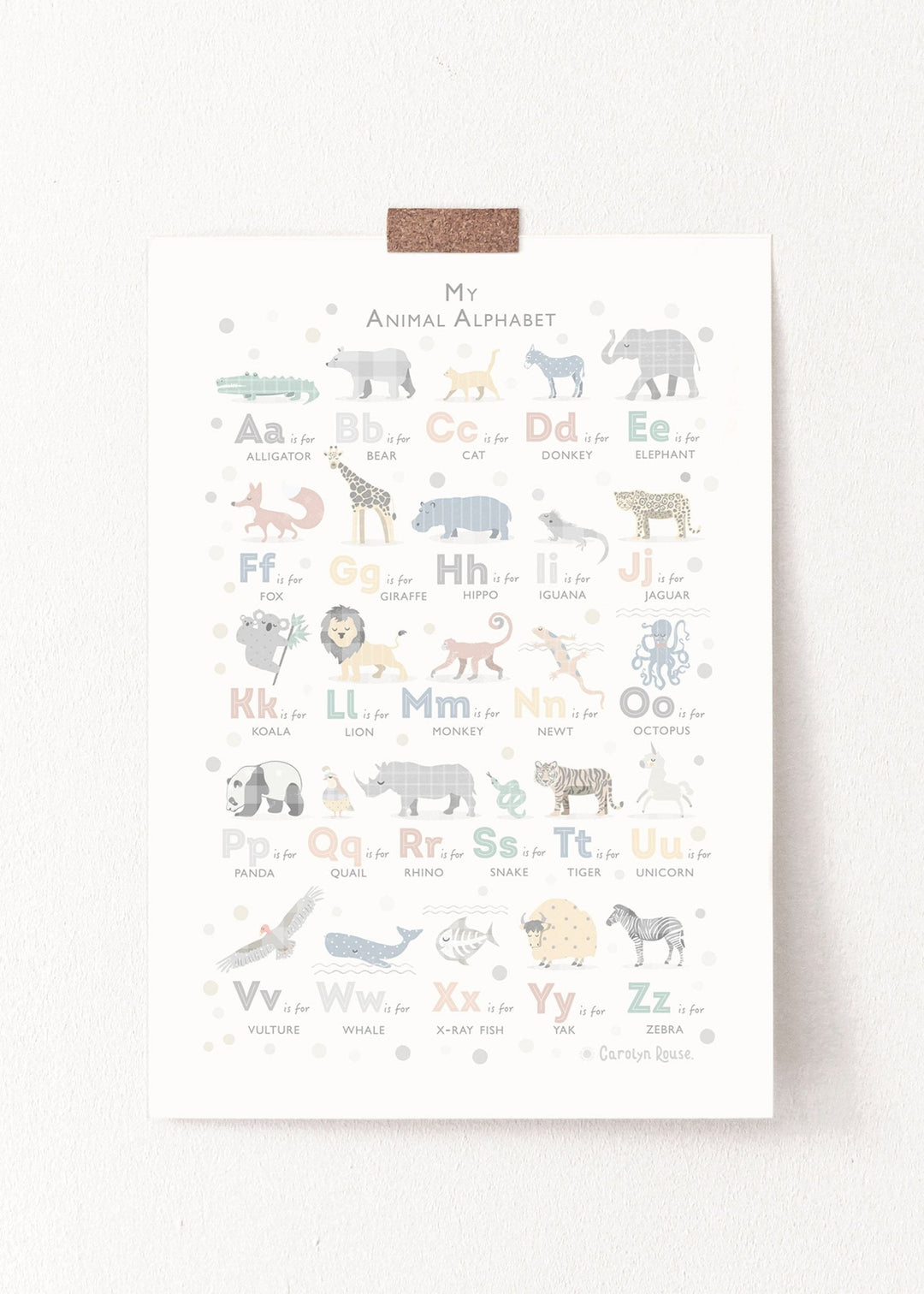 Soft Grey Safari Animal Alphabet Print - PaperPaintPixels