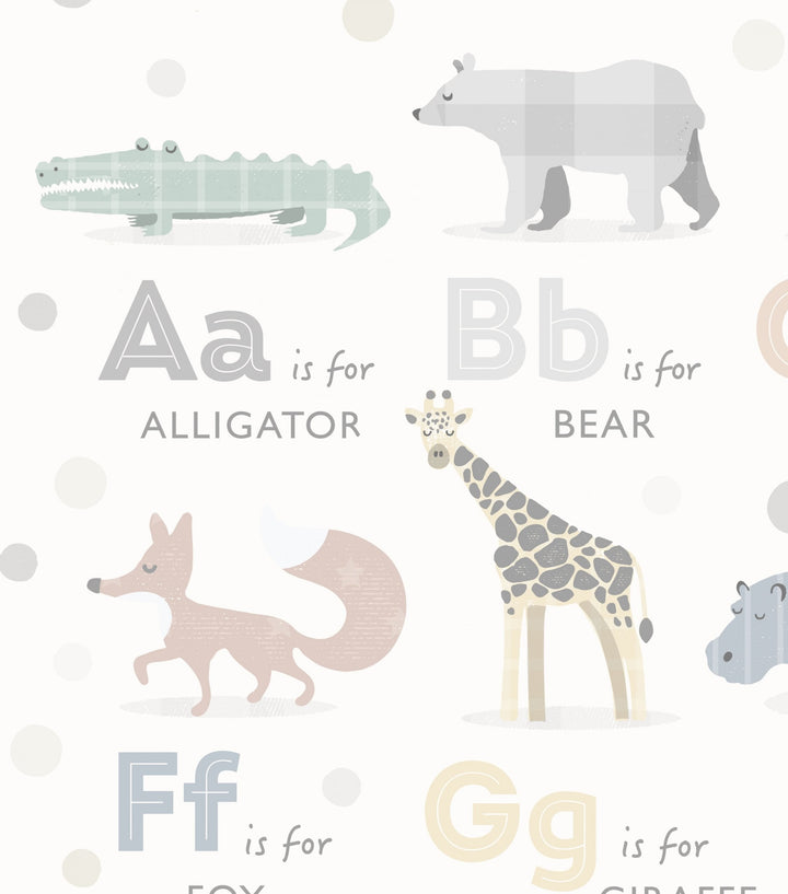 Soft Grey Safari Animal Alphabet Print - PaperPaintPixels