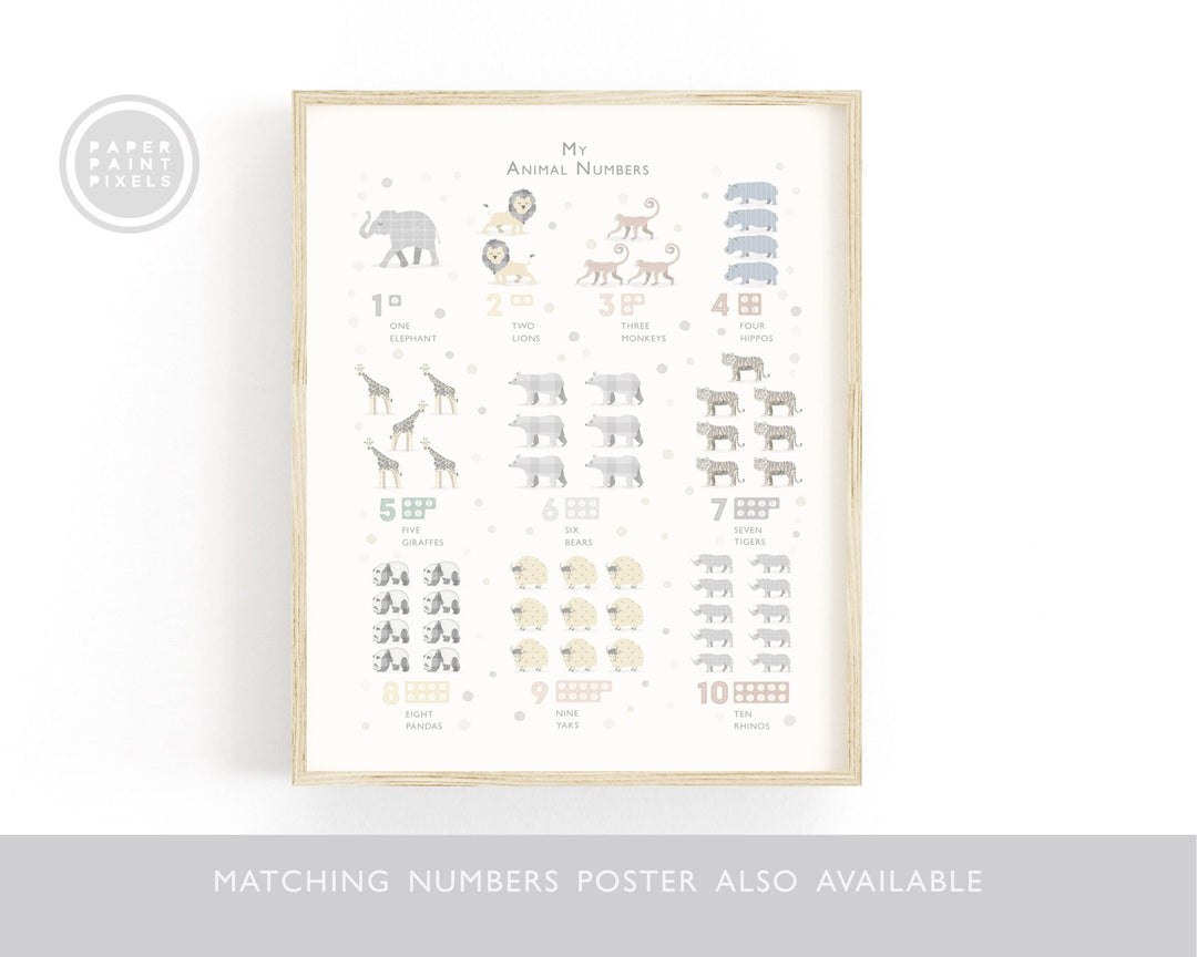 Soft Grey Safari Animal Alphabet Print - PaperPaintPixels
