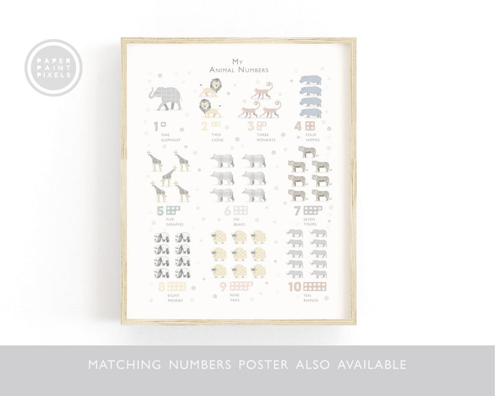 Soft Grey Safari Animal Alphabet Print - PaperPaintPixels