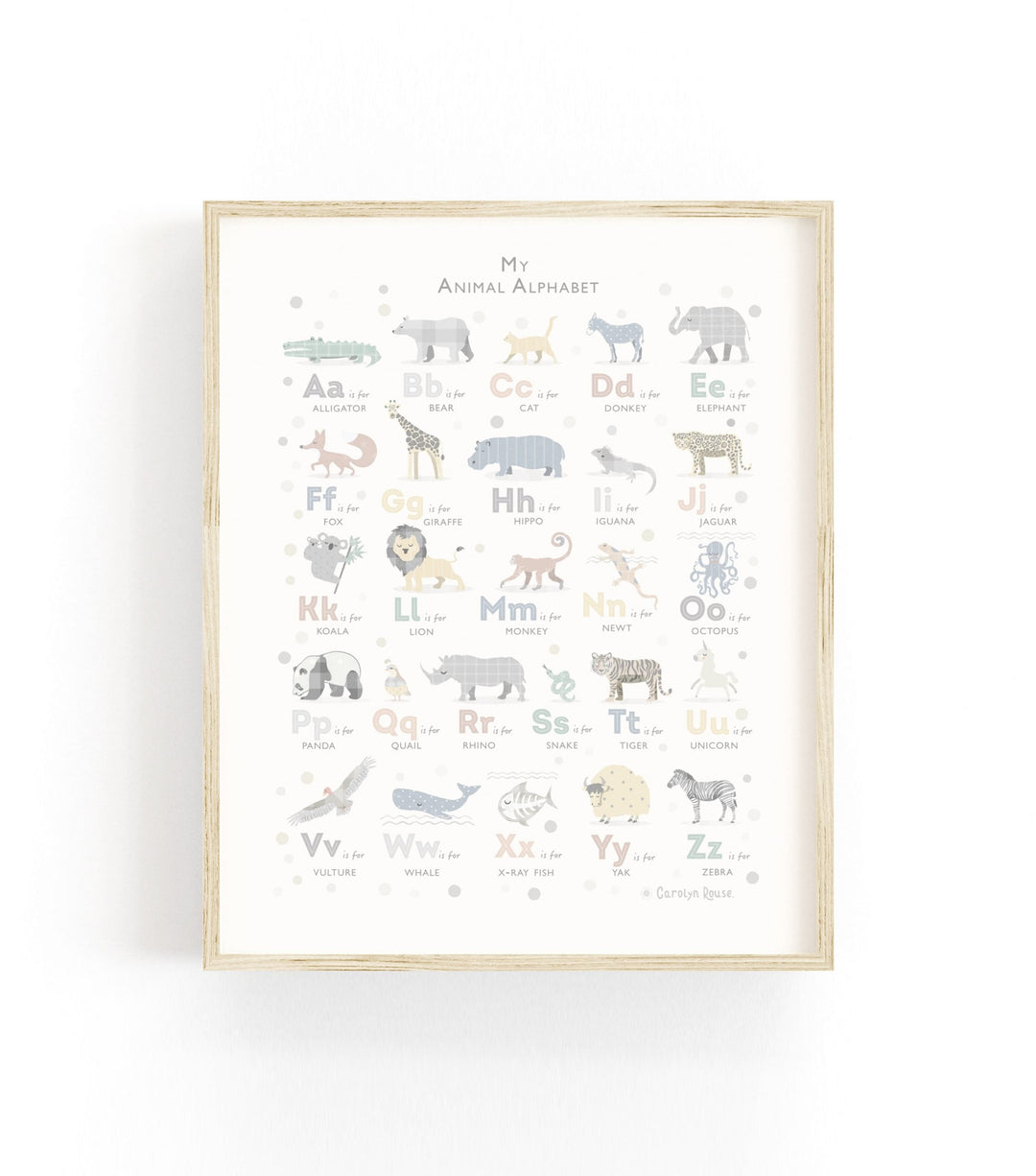 Soft Grey Safari Animal Alphabet Print - PaperPaintPixels