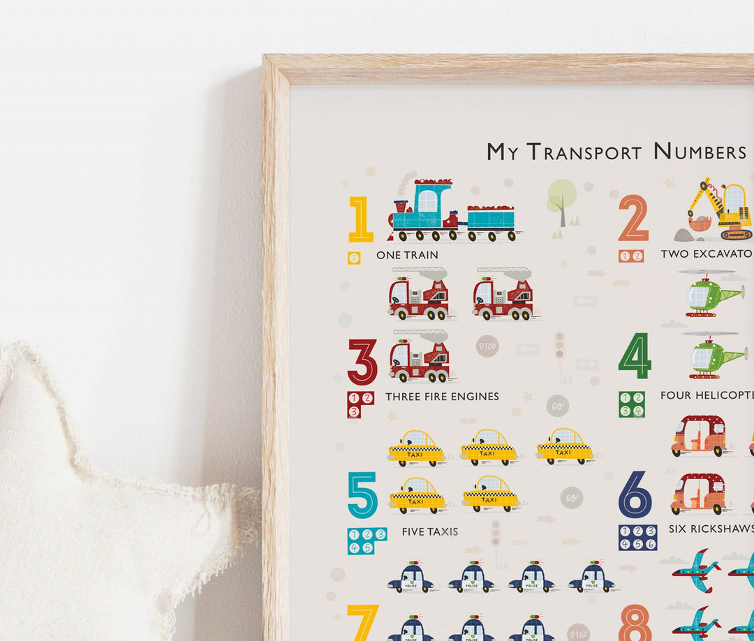 Transport Numbers Nursery Print - PaperPaintPixels