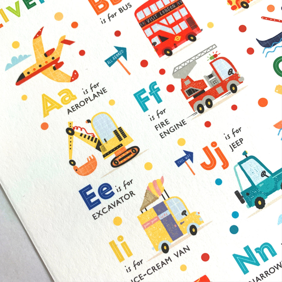 Transport Vehicles Alphabet Poster - PaperPaintPixels