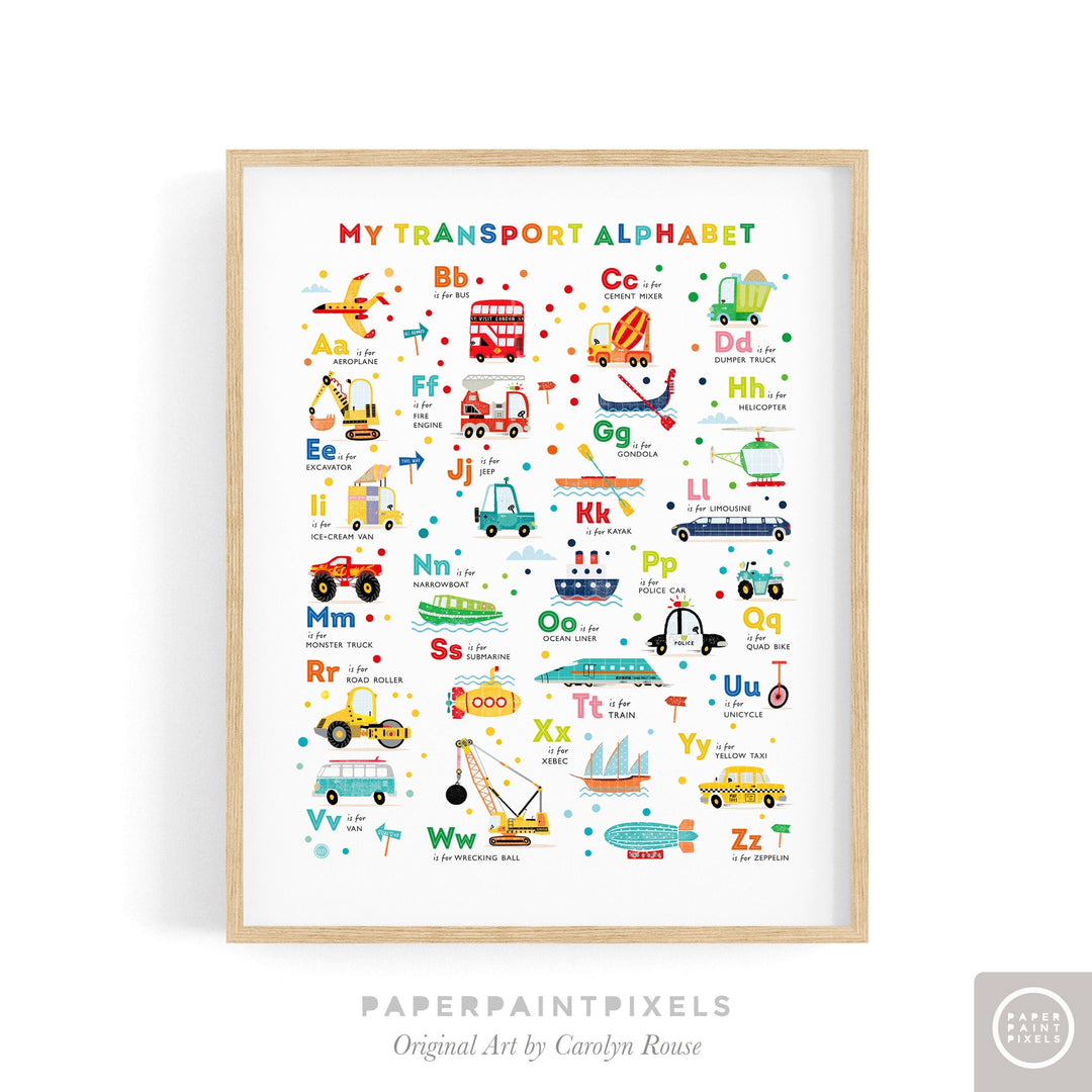 Transport Vehicles Alphabet Poster - PaperPaintPixels