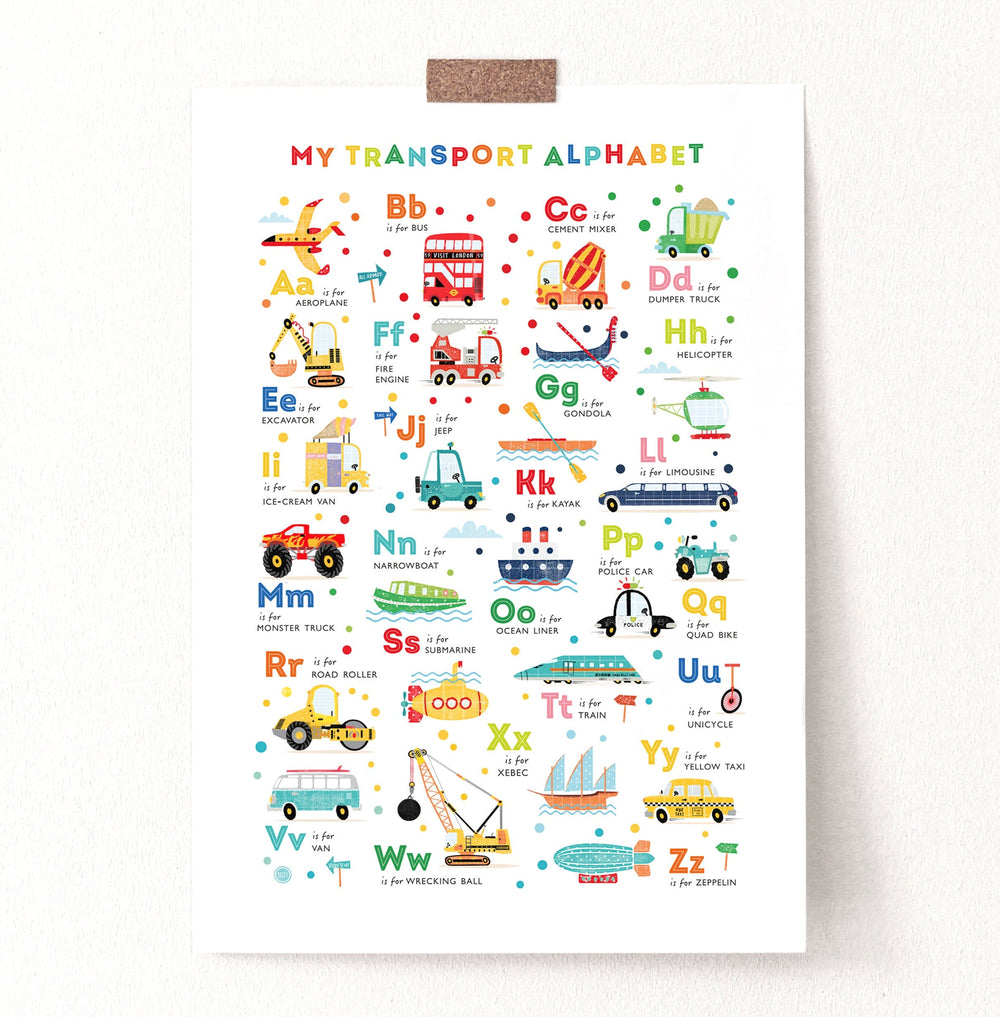 Transport Vehicles Alphabet Poster - PaperPaintPixels