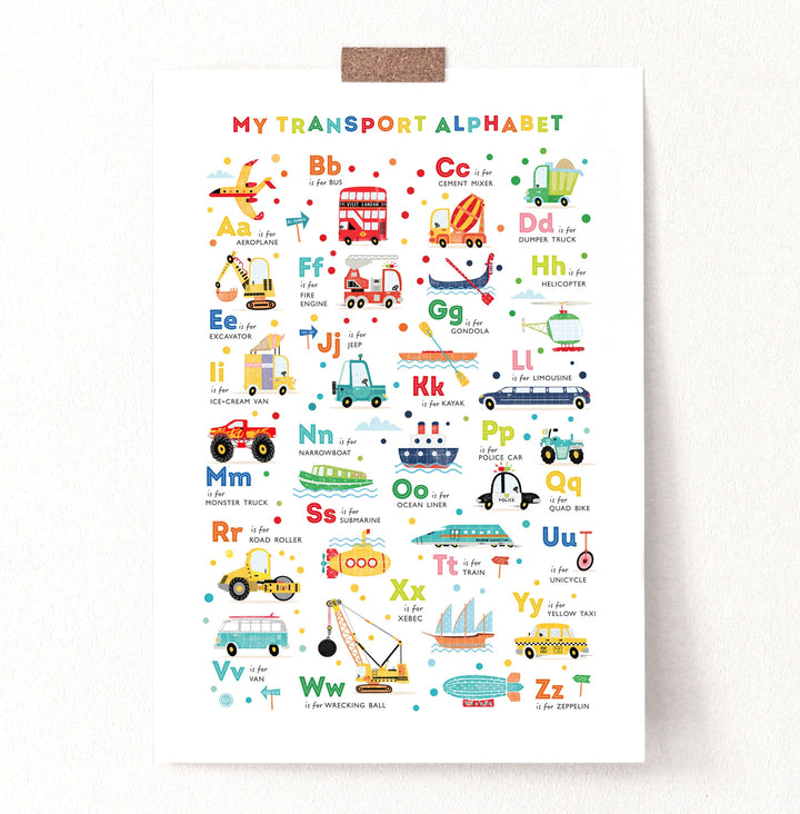 Transport Vehicles Alphabet Poster - PaperPaintPixels