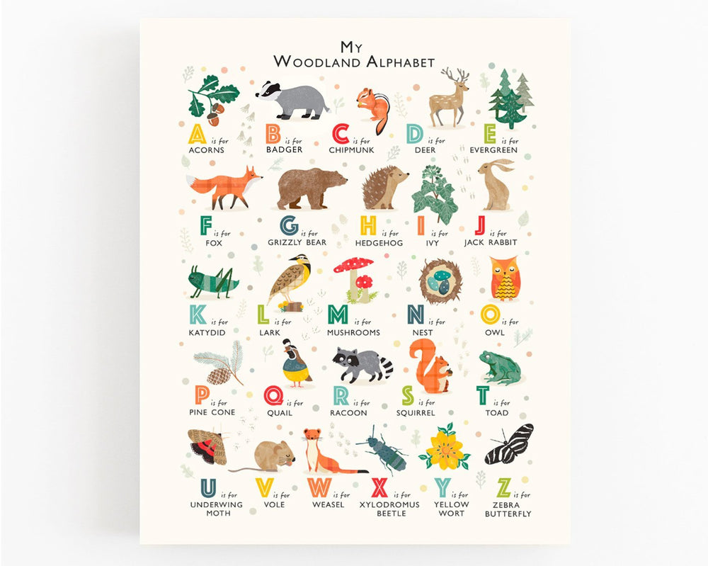 Woodland Alphabet Print - Badger - PaperPaintPixels