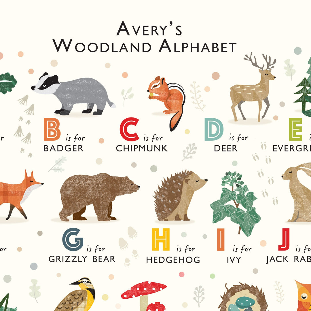 Woodland Alphabet Print - Badger - PaperPaintPixels