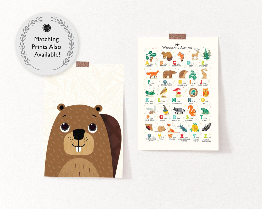 Woodland Animals Beaver Nursery Print - PaperPaintPixels
