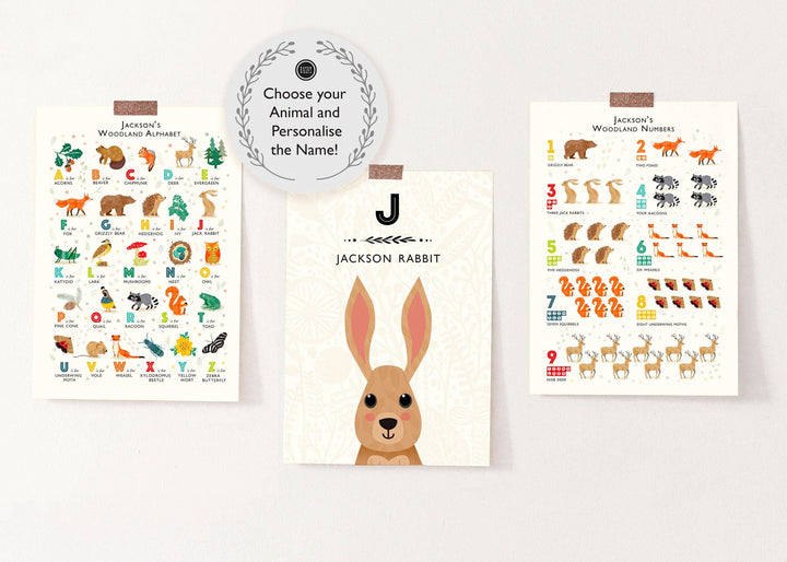 Woodland Personalised Animals Print Set - PaperPaintPixels