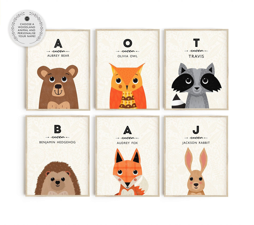 Woodland Personalised Animals Print Set - PaperPaintPixels