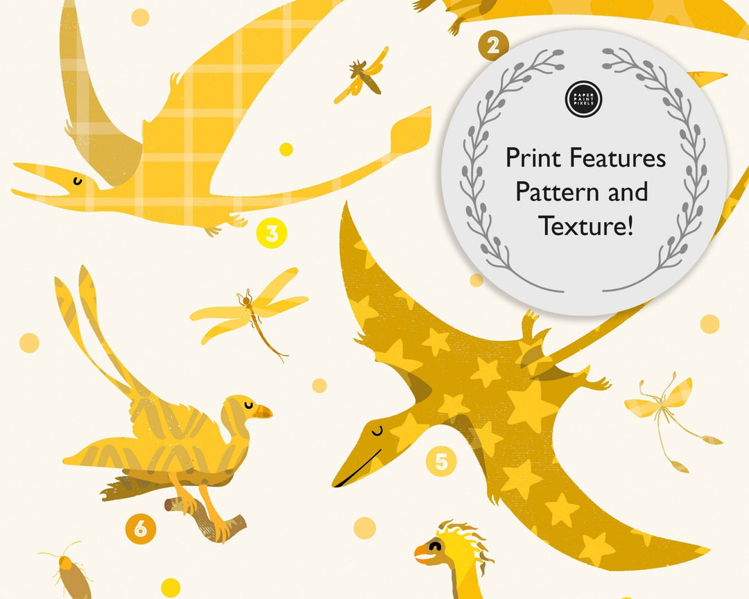 Yellow Colours Dinosaur Print - PaperPaintPixels
