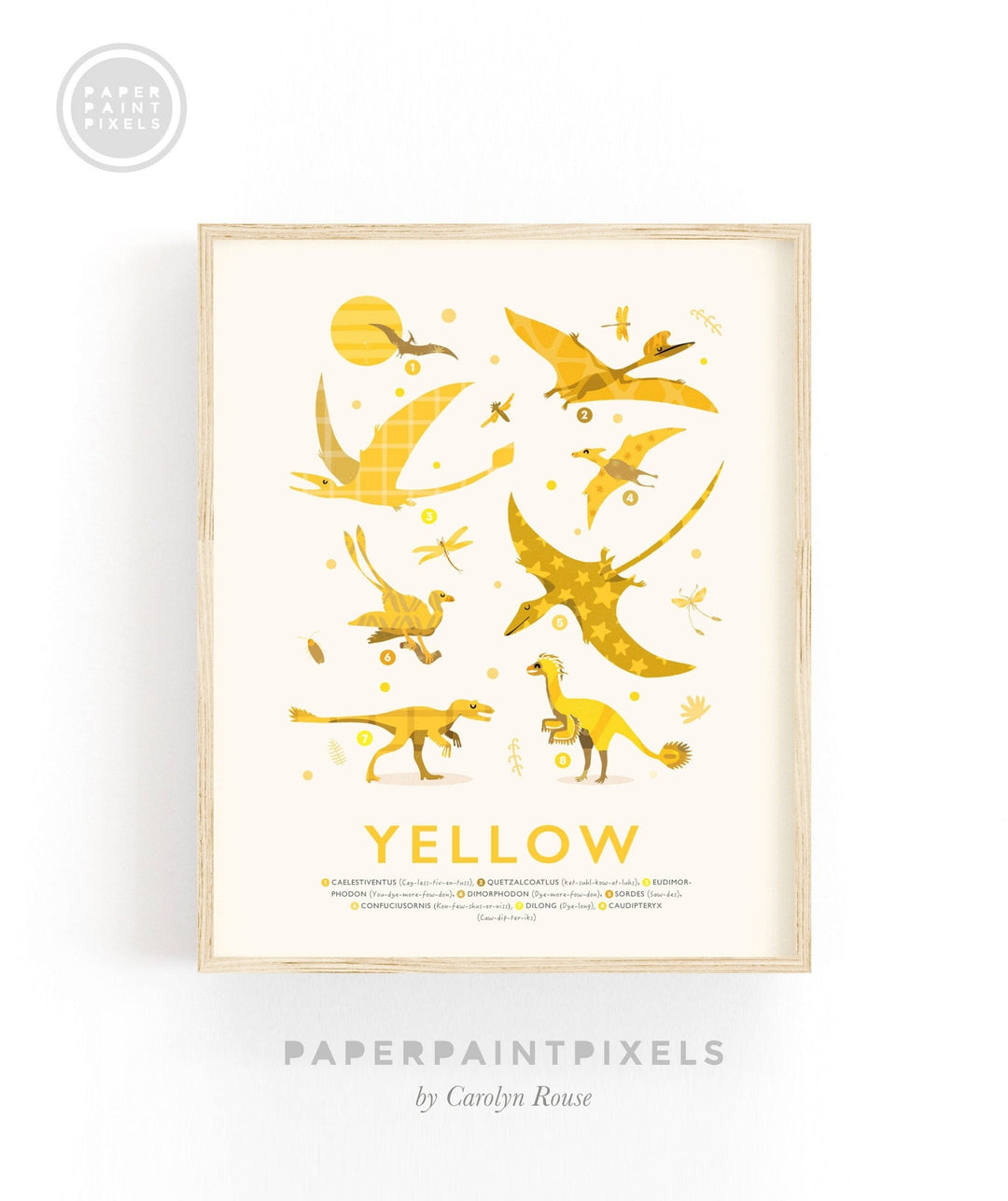 Yellow Colours Dinosaur Print - PaperPaintPixels