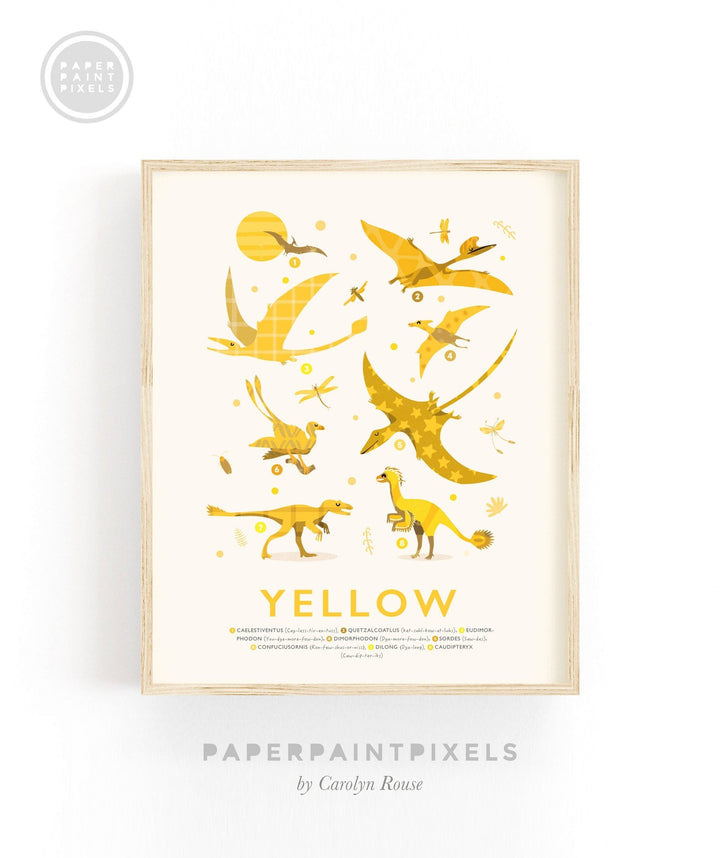 Yellow Colours Dinosaur Print - PaperPaintPixels